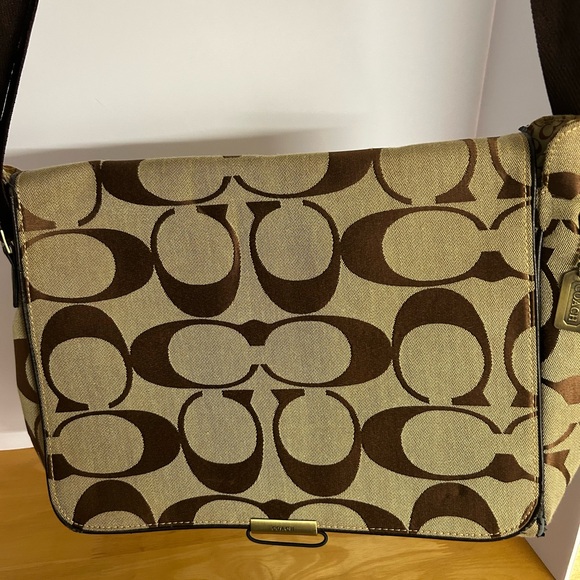Coach Tan and Brown Signature Messenger Bag - Picture 1 of 12